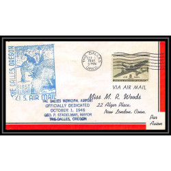 1032 lettre USA Aviation premier vol Airmail cover first flight aeroplane 1946 The Dalles, Oregon AIRPORT