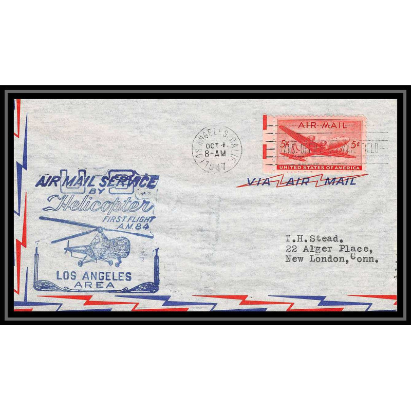 1056 Hélicoptère helicopter Aviation premier vol Airmail cover first flight aeroplane 1947 AM 84 Los Angeles
