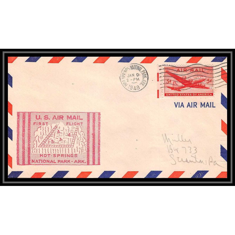 1096 lettre USA Aviation premier vol Airmail cover first flight aeroplane 1948 Hot Springs National Park