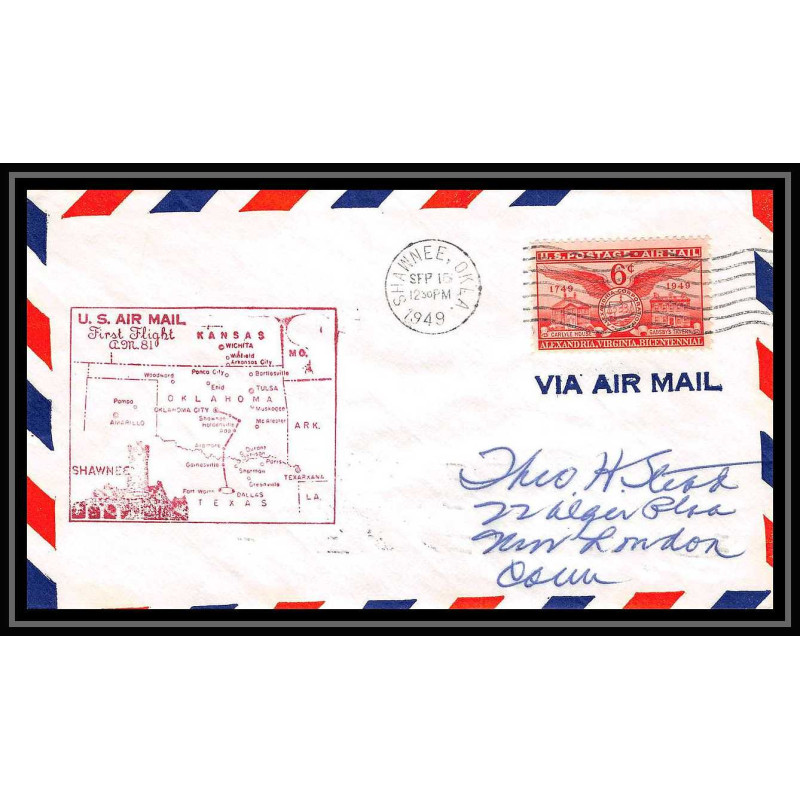 1102 lettre USA Aviation premier vol Airmail cover first flight aeroplane 1948 AM 81 Shawnee, Oklahoma