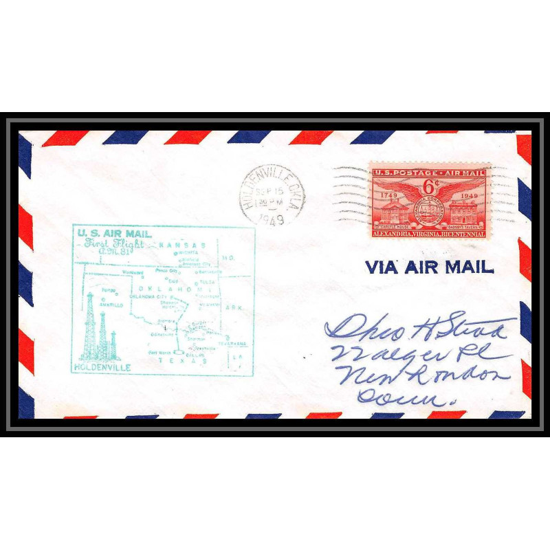 1105 lettre USA Aviation premier vol Airmail cover first flight aeroplane 1949 AM 81 Holdenville, Oklahoma