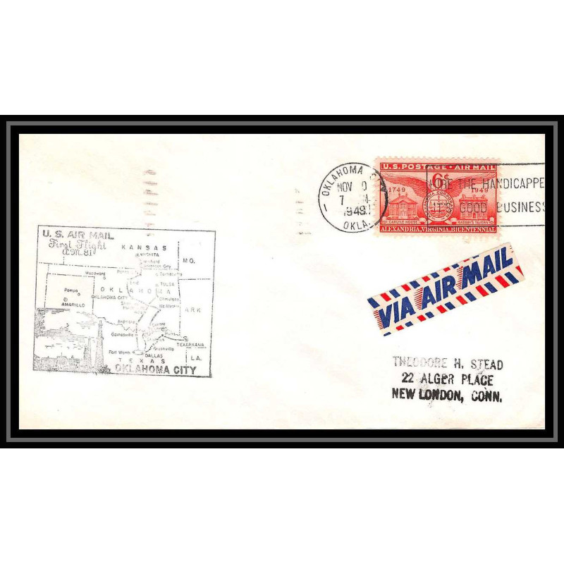 1123 lettre USA Aviation premier vol Airmail cover first flight aeroplane 1949 AM 81 Oklahoma City