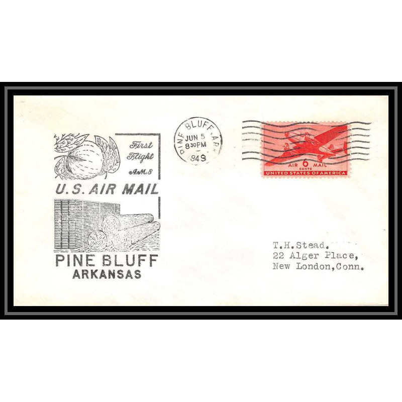 1124 lettre USA Aviation premier vol Airmail cover first flight aeroplane 1949 AM 8 Pine Bluff, Arkansas
