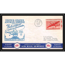 1132 Hélicoptère helicopter Aviation premier vol (Airmail cover first flight) 1949 AM 96 La Grange (Illinois)