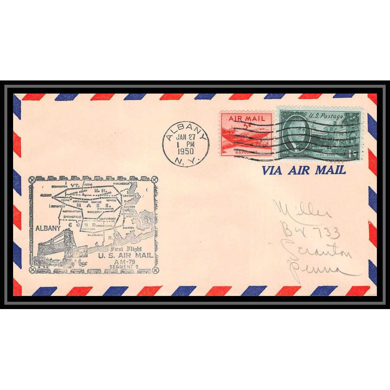1137 lettre USA Aviation premier vol Airmail cover first flight aeroplane 1949 AM 79 Albany (New York)