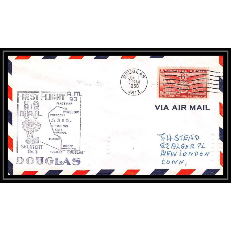 1148 lettre USA Aviation premier vol Airmail cover first flight aeroplane 1950 AM 93 Douglas, Arizona