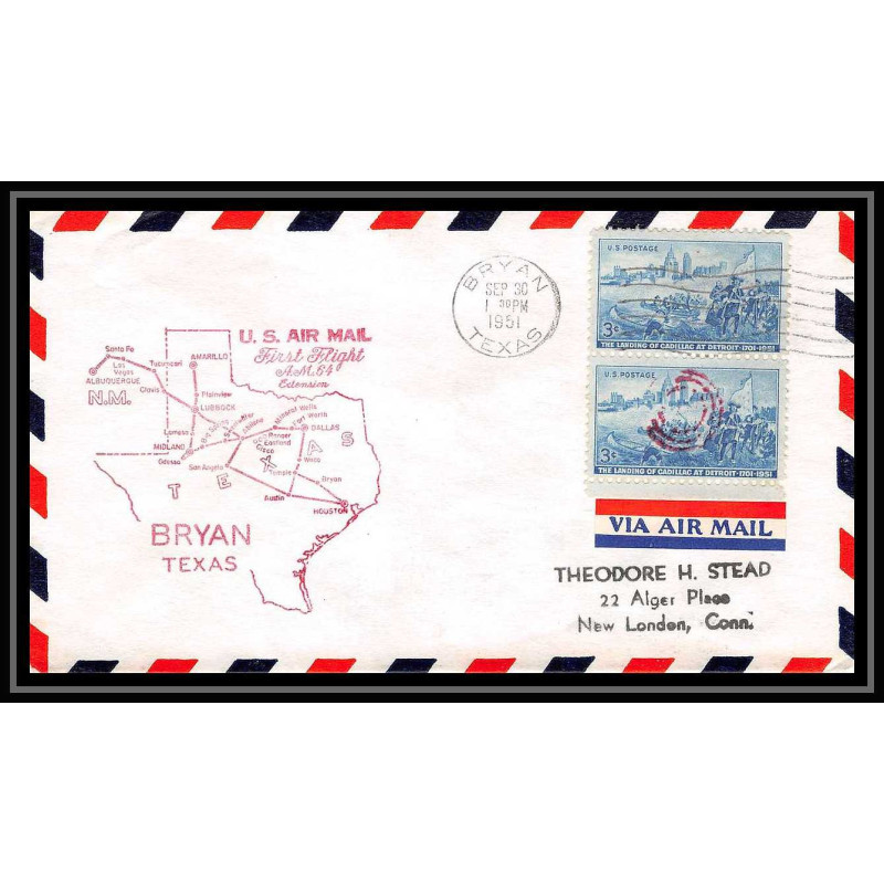 1159 lettre USA Aviation premier vol Airmail cover first flight aeroplane 19951 am 64 bryan Texas