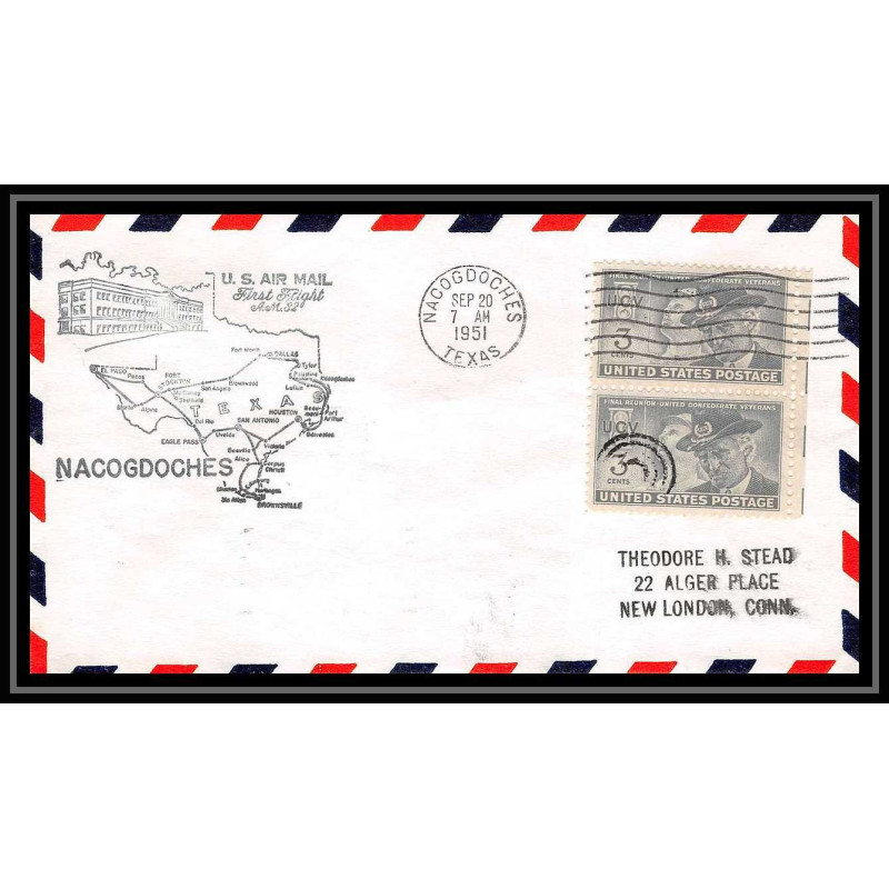 1161 lettre USA Aviation premier vol Airmail cover first flight aeroplane 19951 am 82 Nacogdoches, Texas