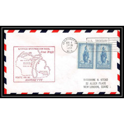 1175 lettre USA Aviation premier vol Airmail cover first flight aeroplane 1953 AM 86 Marinette (Wisconsin)