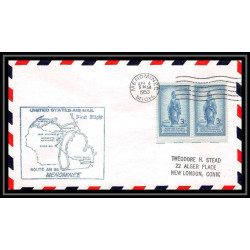 1176 lettre USA Aviation premier vol Airmail cover first flight aeroplane 1953 AM 86 Menominee, Michigan