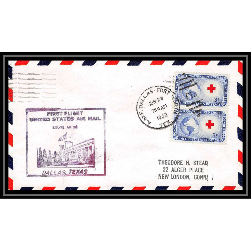 1178 lettre USA Aviation premier vol Airmail cover first flight aeroplane 1953 AM 82 Dallas