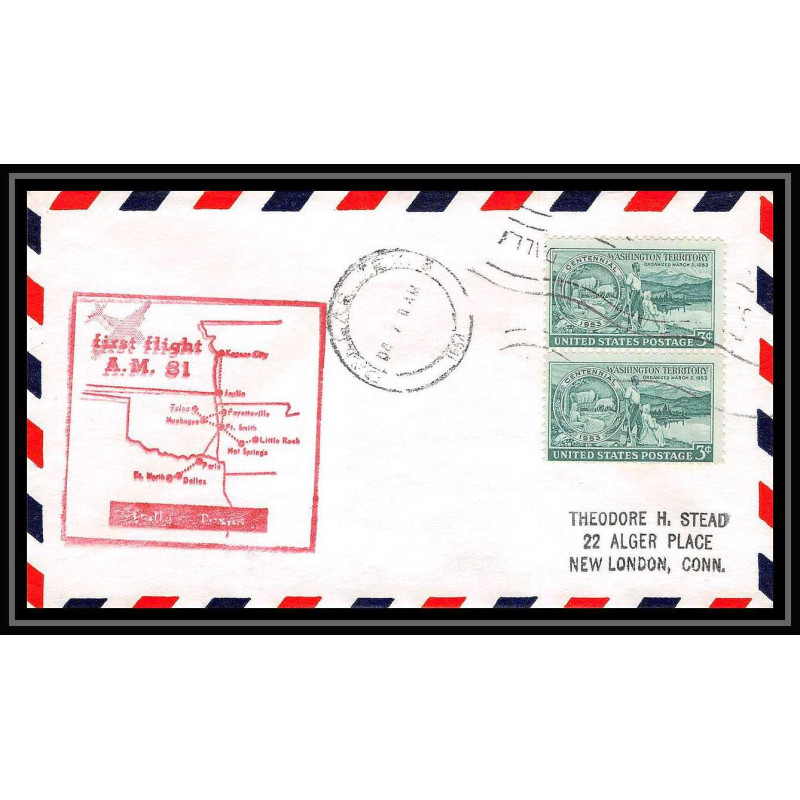 1189 lettre USA Aviation premier vol Airmail cover first flight aeroplane 1954 AM 81 Dallas
