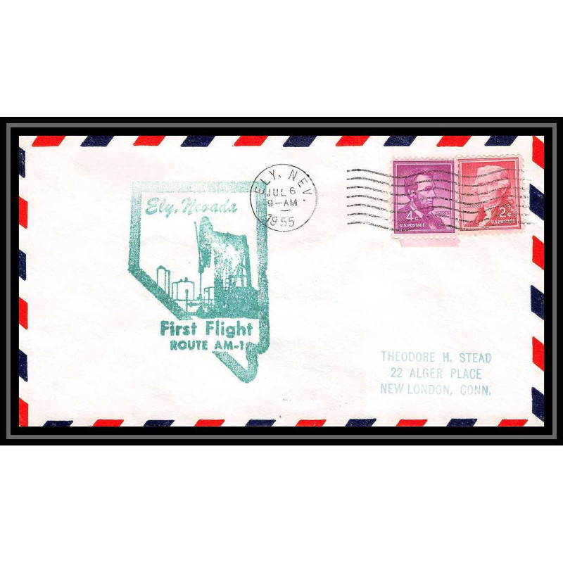 1193 lettre USA Aviation premier vol Airmail cover first flight aeroplane 1955 AM 1 Ely (Nevada)