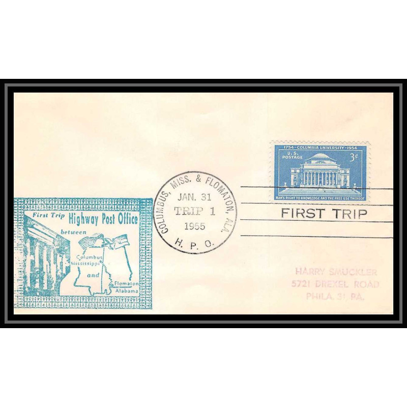 1195 lettre USA Aviation premier vol Airmail cover first flight aeroplane 1955 Flomaton (Alabama) TRIP 1