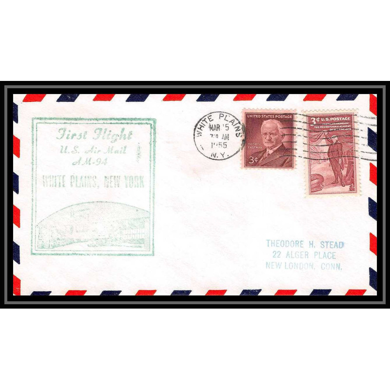 1198 lettre USA Aviation premier vol Airmail cover first flight aeroplane 1955 AM 94 White Plains (New York)