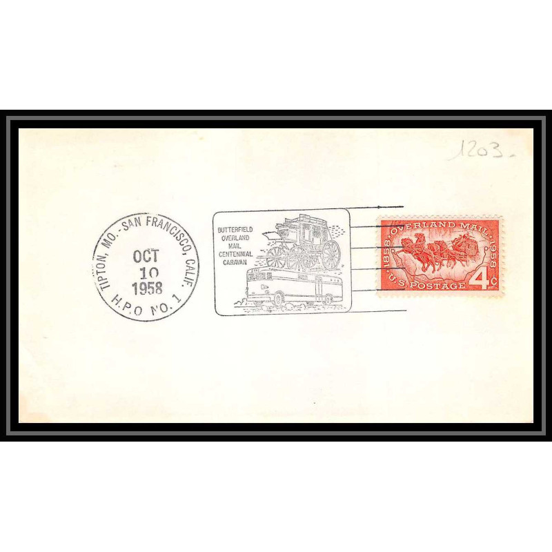 1203 lettre USA Aviation premier vol Airmail cover first flight aeroplane 1958 Tipton centennial caravan