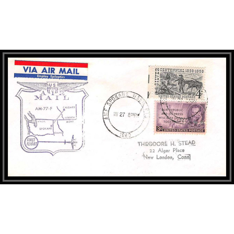 1204 lettre USA Aviation premier vol Airmail cover first flight aeroplane 1960 AM 77 Spokane (Washington)