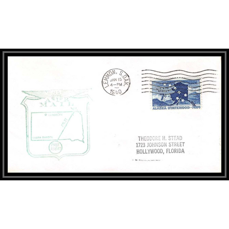 1207 lettre USA Aviation premier vol Airmail cover first flight aeroplane 1960 AM 73 Lemmon, South Dakota