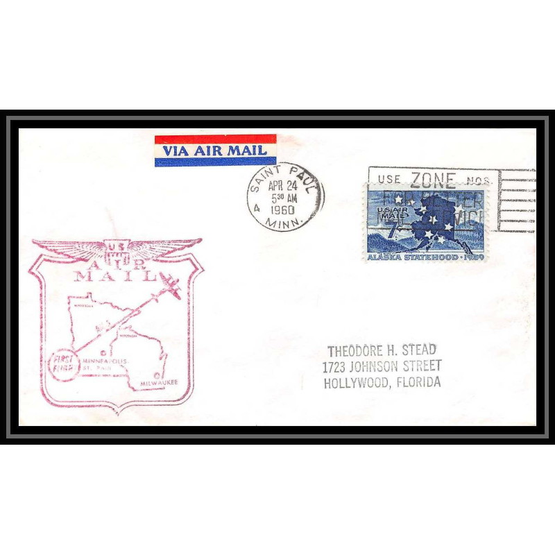 1209 lettre USA Aviation premier vol Airmail cover first flight aeroplane 1960 AM 5 Saint Paul (Minnesota)