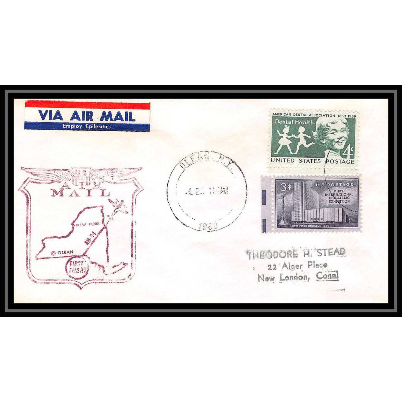 1210 lettre USA Aviation premier vol Airmail cover first flight aeroplane 1960 AM 94 Olean | New York