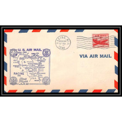 1258 lettre USA Aviation premier vol Airmail cover first flight 1948 aeroplane AM 86 Racine (Wisconsin)
