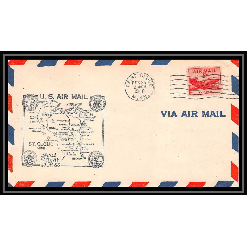 1260 lettre USA Aviation premier vol Airmail cover first flight 1948 aeroplane AM 86 Saint Cloud (Minnesota) 