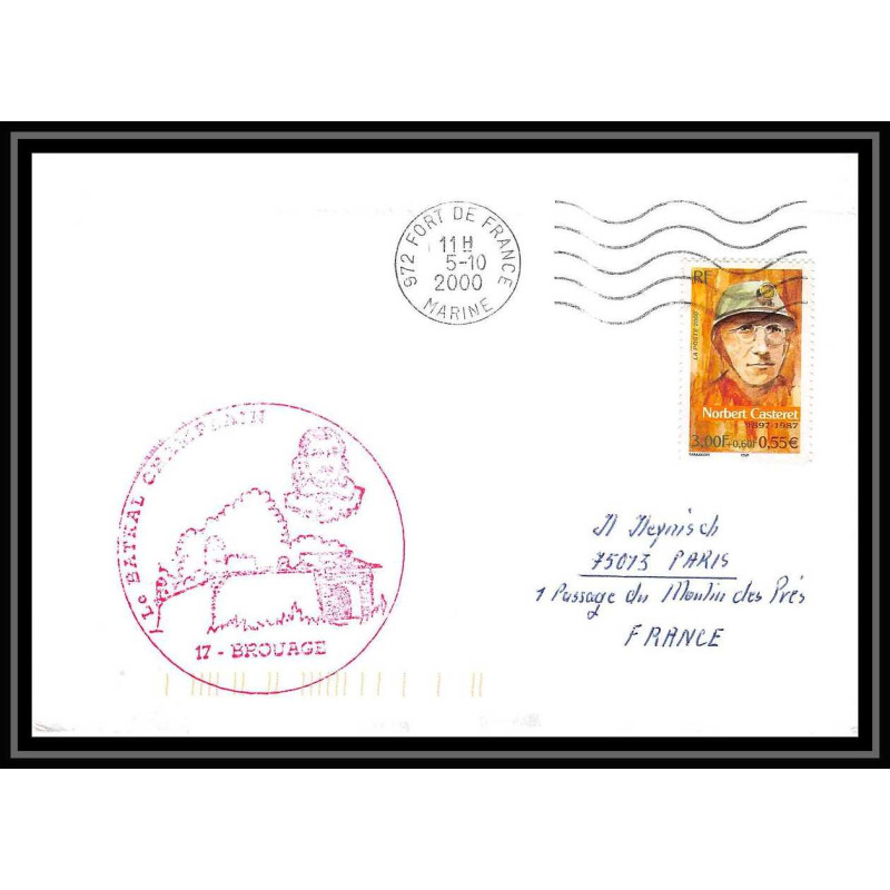 France 508 (bateau ship) 5/10/2000 batral champlain fort de france Lettre Navale cover bateau ship