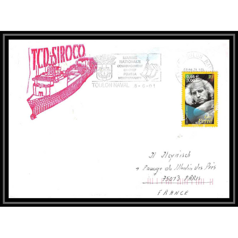 France 511 (bateau ship) TCD Siroco 08/06/2001 toulon Lettre Navale cover bateau ship