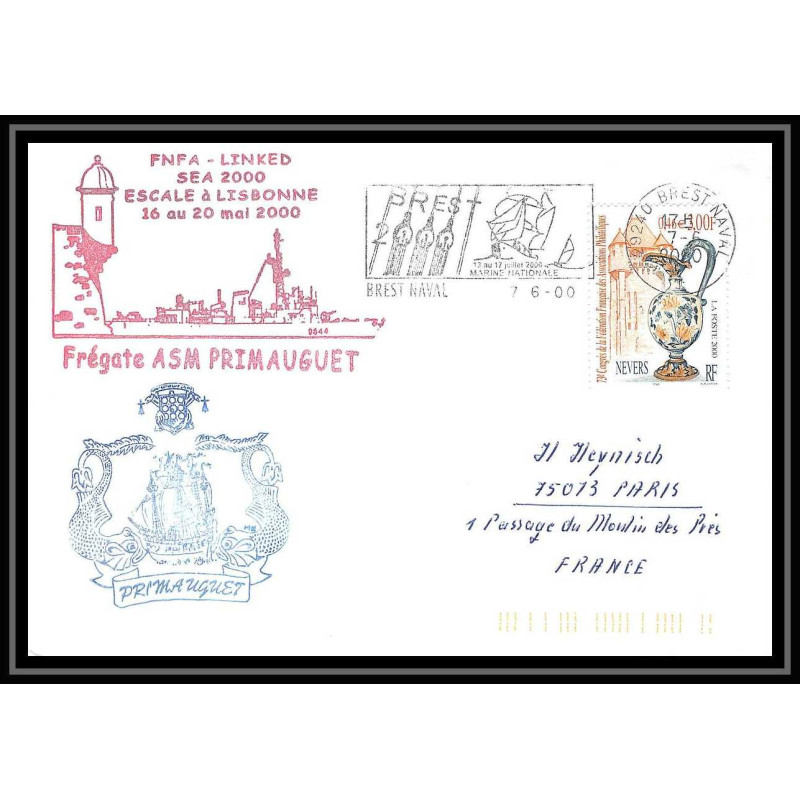 France 520 (bateau ship) primauguet lisbonne 7/6/2000 Lettre Navale cover bateau ship