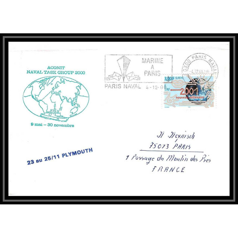 France 574 (bateau ship) aconit naval task group plymouth 4/12/2000 Lettre Navale cover bateau ship