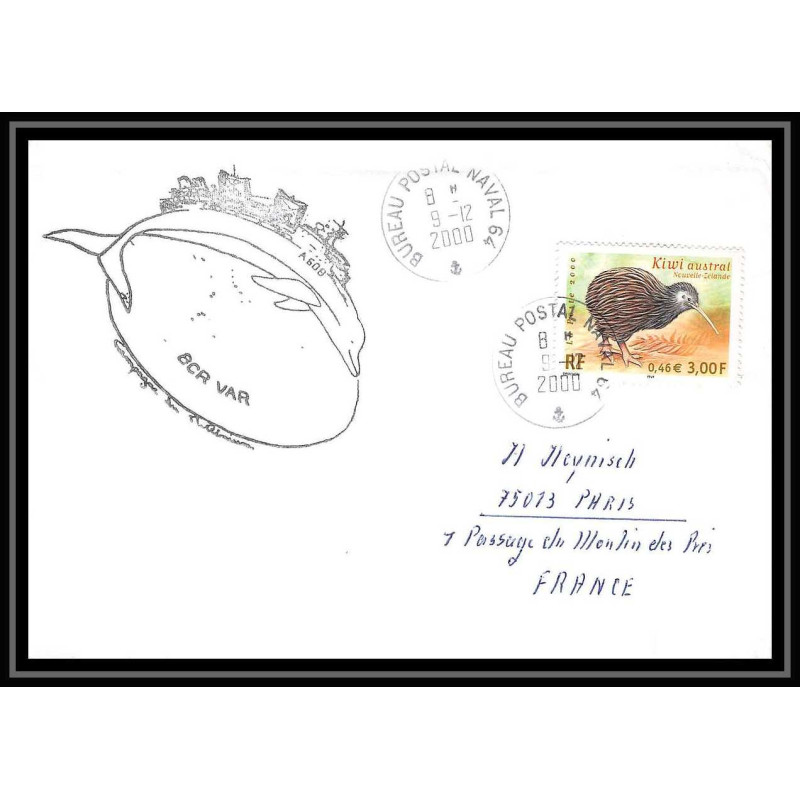 France 580 (bateau ship) BCR Var a608 9/12/2000 Lettre Navale cover bateau ship