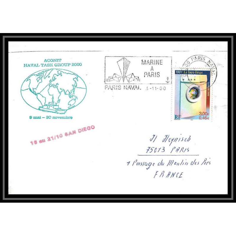 France 588 (bateau ship) aconit naval task group san diego 3/11/2000 Lettre Navale cover bateau ship
