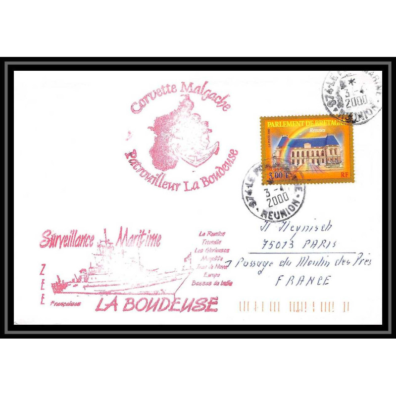 France 592 (bateau ship) la boudeuse corvette malgache 3/4/2000 Lettre Navale cover bateau ship