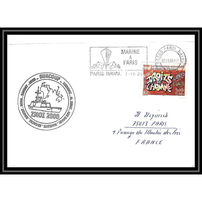 France 597 (bateau ship) ev jacoubet marine nationale zmoi 7/11/2000 abu dhabi Lettre Navale cover bateau ship
