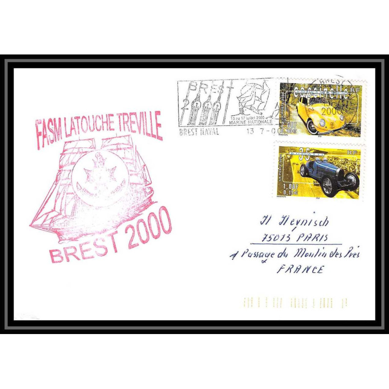 France 617 (bateau ship) fasm latouche treville brest 13/7/2000 Lettre Navale cover bateau ship