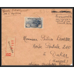 1662 seul sur Lettre (cover) N°232 Orphelins de guerre + vignette tuberculeux Pour aof dakar senegal 1932 