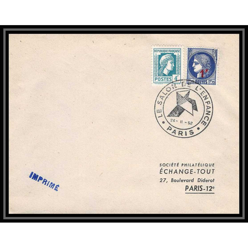 3730 France Lettre (cover) salon de l'enfance 26/11/1952 paris