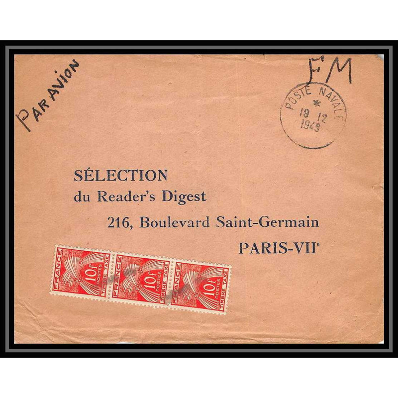 4976/ Viet Nam (Vietnam) Lettre FM franchise militaire par avion tonkin poste navale taxé 1949 pour paris