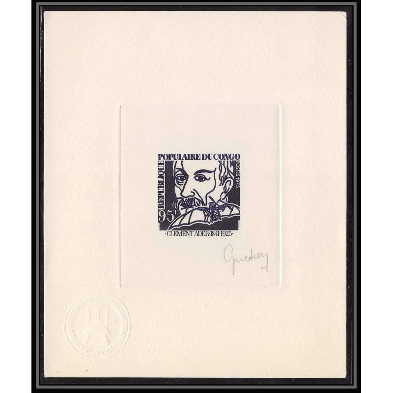 0734 Epreuve d'artiste artist proof CONGO y&t 407 Clement Ader aviation aviateur Signé signed autograph 
