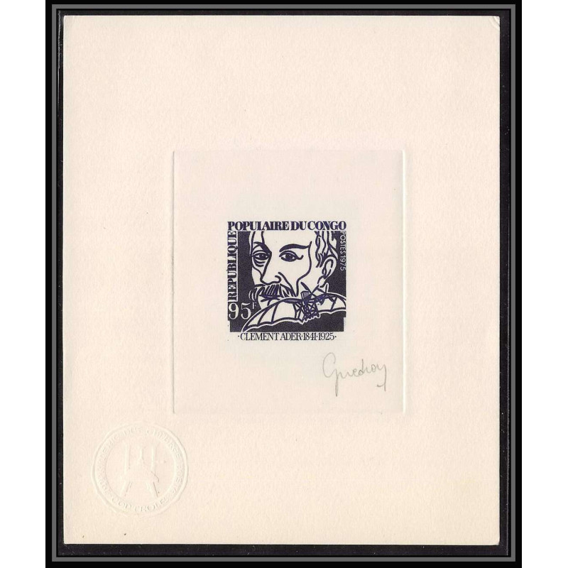 0735 Epreuve d'artiste artist proof CONGO y&t 407 Clement Ader aviation aviateur Signé signed autograph 