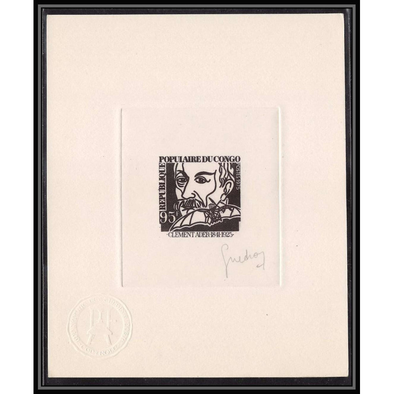 0737 Epreuve d'artiste artist proof CONGO y&t 407 Clement Ader aviation aviateur Signé signed autograph 