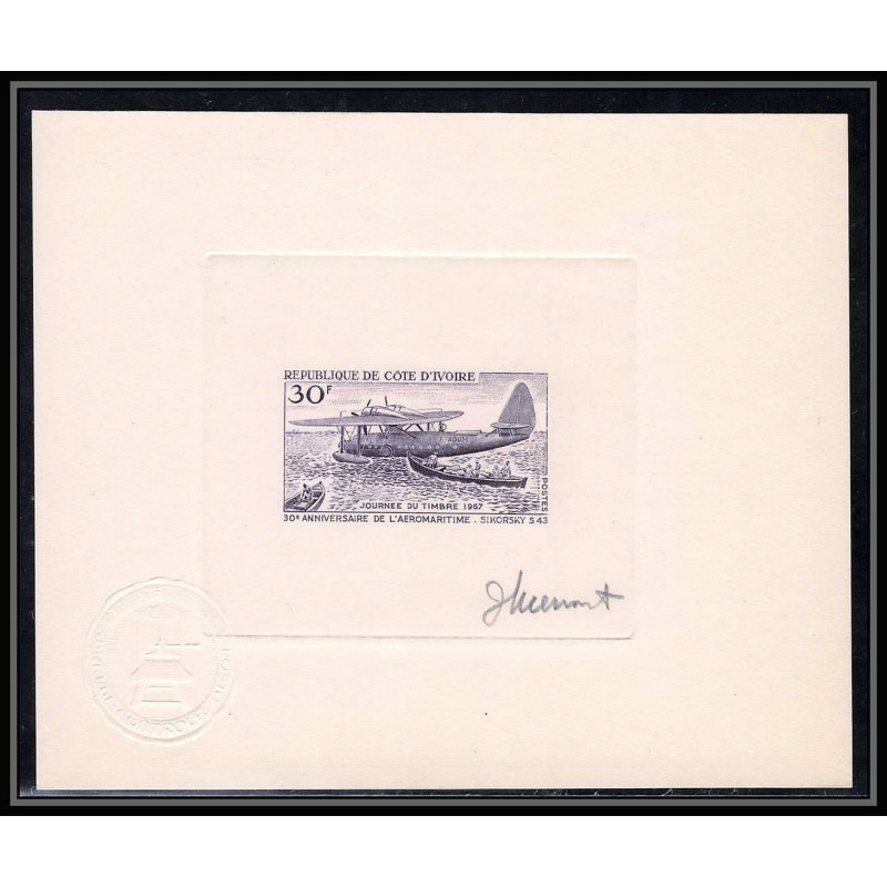 0739 Epreuve d'artiste artist proof cote d'ivoire y&t 259 avions plane journee du timbre 1967 SIKOSKY Signé signed