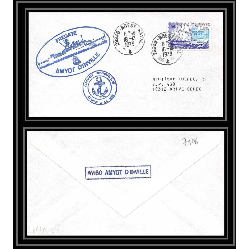 7506 fregate Amyot d'Inville (aviso) 1979 poste navale militaire France Lettre (cover) 