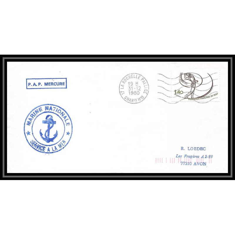 7518 patrouilleur d'assistance aux peches Mercure la rochhelle charente 1980 poste navale militaire France Lettre (cover