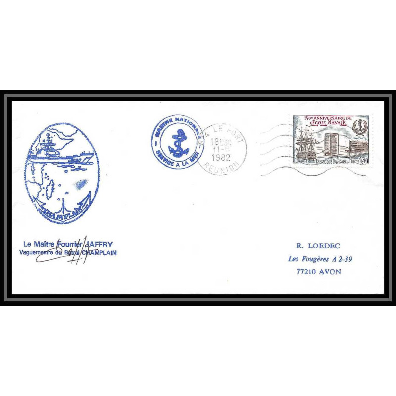 7539 batral Classe Champlain jaffry 1982 Signe (signed autograph) poste navale militaire France Lettre (cover) 