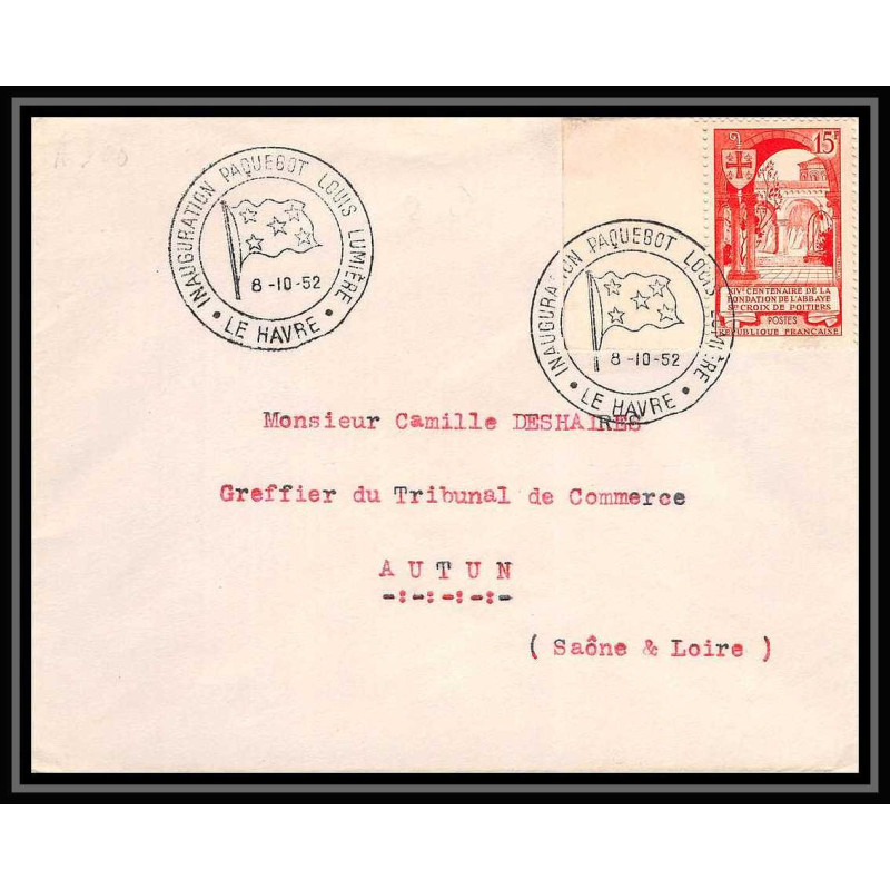 7573 Le paquebot LOUIS LUMIERE 1952 le havre - autun poste navale militaire France Lettre (cover) 