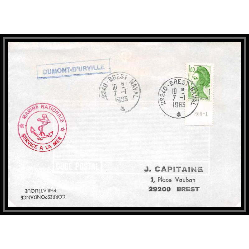 7593 Dumont d'Urville (batiment de transport) 1983 poste navale militaire France Lettre (cover) 