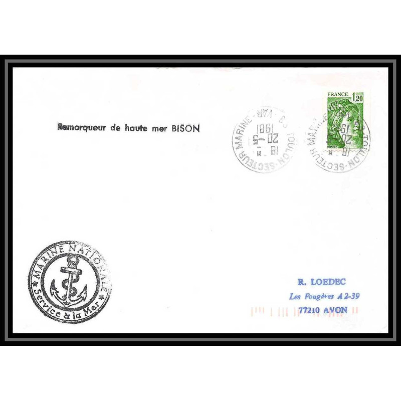 7596 remorqueur haute mer bison 1981 poste navale militaire France Lettre (cover) 