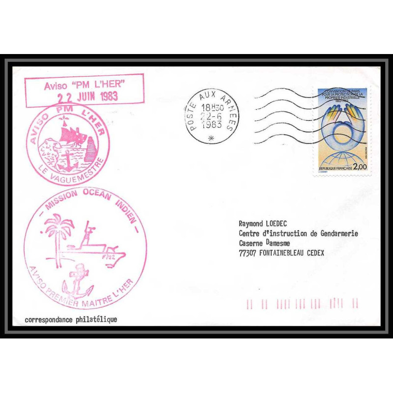 7602 aviso Premier-Maitre L'Her 1982 1983 poste navale militaire France Lettre (cover) 