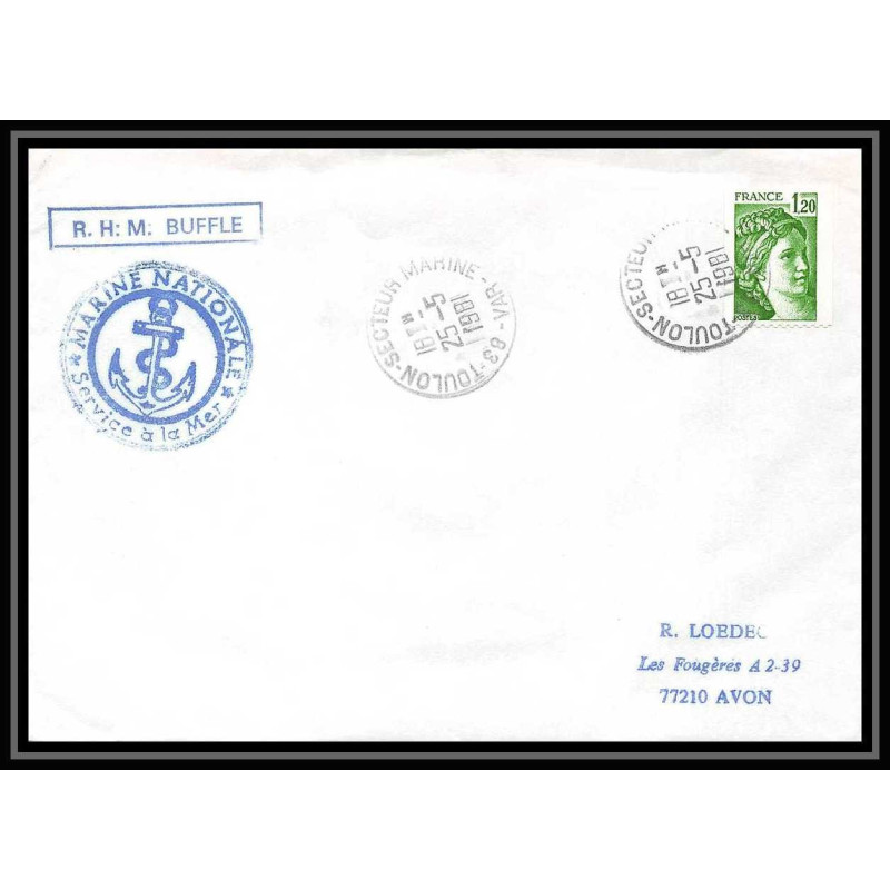 7605 Remorqueur de Haute Mer Buffle 1981 poste navale militaire France Lettre (cover) 